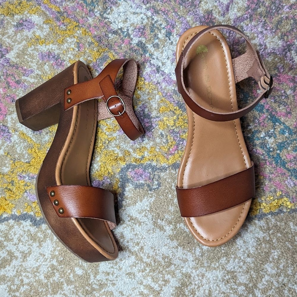 Big Buddha cognac brown clog style platform sandals